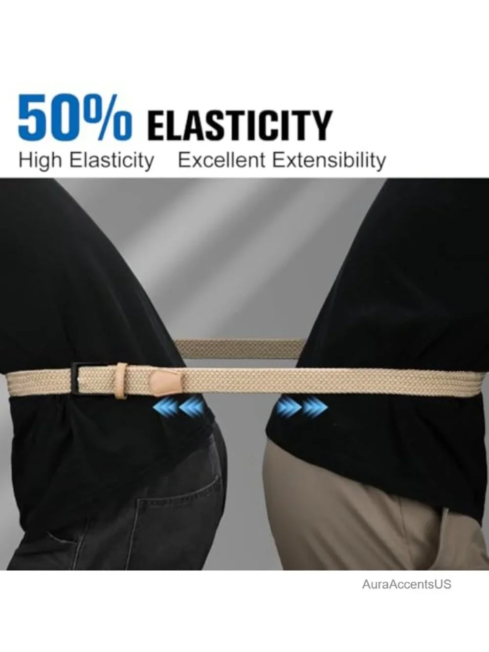 2 Pack Stretch Braided Elastic Belt for Men, No Holes Adjustable, Heavy Duty,